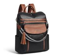 Shrrie Laptop Backpack for Women 15.6 inch,Travel Leather Backpack Purse Nurse Teacher Carry on Backpack,College Business Work Casual Daypack,Black with Brown