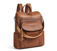 Shrrie Laptop Backpack for Women 15.6 inch,Travel Leather Backpack Purse Nurse Teacher Carry on Backpack,College Business Work Casual Daypack,Crazy Horse Brown02