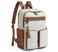 Shrrie Laptop Backpack for Women 16 Inch,Vegan Leather Travel Backpack Purse Work Business Computer Backpacks Teacher Nurse College Laptop Bookbag Casual Daypack,Beige with Brown