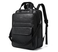 Shrrie Laptop Backpack for Women and Men, 15.6 Inch Vegan Leather Backpack Casual Daypack for Work Business College Travel Office,Two-toned Black