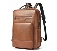 Shrrie Leather Laptop Backpack for Women and Men,28 L Travel Backpack Computer Bag Fits 16 inch Laptop,Expandable Casual Daypack with USB Charging Port for Work Business Weekender College,Brown
