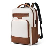 Shrrie Leather Laptop Backpack for Women and Men,28 L Travel Backpack Computer Bag Fits 16 inch Laptop,Expandable Casual Daypack with USB Port for Work Business Weekender College,Beige with Brown