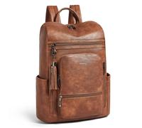 Shrrie Upgraded Large Travel Laptop Backpack Fits 17 inch Laptop,Vegan Leather Computer Backpack for Women and Men Business,Two-toned Brown