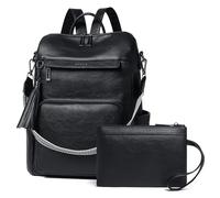 Shrrie Vegan Leather Backpack for Women Backpack Purse 15.6 inch Womens Laptop Backpack for College Travel Work-Two-tone Black