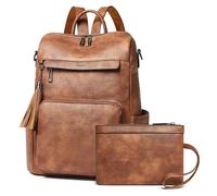 Shrrie Vegan Leather Backpack for Women Backpack Purse 15.6 inch Womens Laptop Backpack for College Travel Work-Two-toned Brown