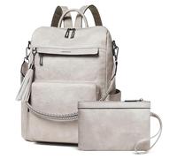 Shrrie Vegan Leather Backpack for Women Backpack Purse 15.6 inch Womens Laptop Backpack for College Travel Work-Two-toned Gray