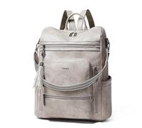 Shrrie Vegan Leather Laptop Backpack for Women 15.6 inch Work Backpack Fashion Travel Backpack Purse for Business College-Two-toned Gray