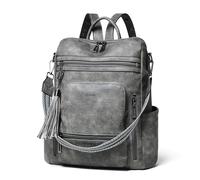 Shrrie Vegan Leather Laptop Backpack for Women 15.6 inch Work Backpack Fashion Travel Backpack Purse for Business College-Two-toned Deep Gray