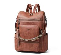 Shrrie Vegan Leather Laptop Backpack for Women 15.6 inch Work Backpack Fashion Travel Backpack Purse for Business College-Nubuck Brown