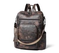 Shrrie Vegan Leather Laptop Backpack for Women 15.6 inch Work Backpack Fashion Travel Backpack Purse for Business College-Two-toned Coffee
