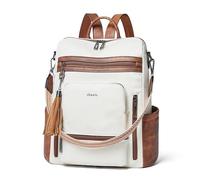 Shrrie Vegan Leather Laptop Backpack for Women 15.6 inch Work Backpack Fashion Travel Backpack Purse for Business College-Beige with Brown
