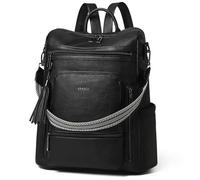 Shrrie Vegan Leather Laptop Backpack for Women 15.6 inch Work Backpack Fashion Travel Backpack Purse for Business College-Two-tone Black