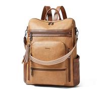 Shrrie Vegan Leather Laptop Backpack for Women 15.6 inch Work Backpack Fashion Travel Backpack Purse for Business College-Camel with Brown