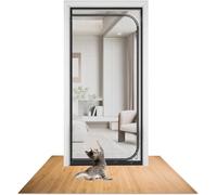 SHRRL Reinforced Cat Door screen Fits Door Size 90cm x 200cm, Heavy Duty Pets Proof Screen Door with Zipper, Prevent Dogs Cats Running out from Home, Black