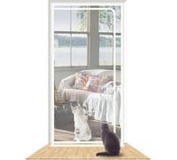 SHRRL Reinforced Cat Screen Door Fits Door Size 120cm x 220cm, Heavy Duty Pets Proof Screen Door with Zipper, Prevent Dogs Cats Running out from Home, White