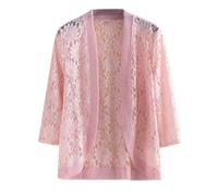 Shrug Womens Bolero Cardigan, Summer Floral Lace Shrug Jacket Crochet Short Coat Women'S 3/4 Sleeves Shrug Elegant Cardigan Shoulder Jacket See Through Open Front Cover-Up For Wedding,Pink,Xl