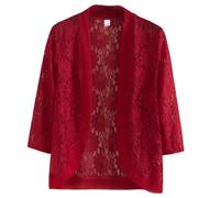 Shrug Womens Bolero Cardigan, Summer Floral Lace Shrug Jacket Crochet Short Coat Women'S 3/4 Sleeves Shrug Elegant Cardigan Shoulder Jacket See Through Open Front Cover-Up For Wedding,Red,Xl
