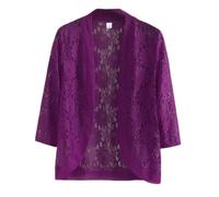 Shrug Womens Bolero Cardigan, Summer Floral Lace Shrug Jacket Crochet Short Coat Women'S 3/4 Sleeves Shrug Elegant Cardigan Shoulder Jacket See Through Open Front Cover-Up For Wedding,Purple,Xl