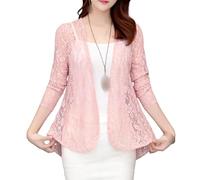Shrug Womens Bolero Cardigan,Women's Bolero Shrug 3/4 Sleves Short Cardigan Boho Floral Lace Blouse Jacket Summer Chiffon Cardigan Open Front V-Neck Festival Jacket Beach Cover-Ups for Dresses,Pink