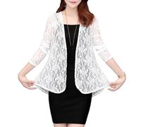 Shrug Womens Bolero Cardigan,Women'S Bolero Shrug 3/4 Sleves Short Cardigan Boho Floral Lace Blouse Jacket Summer Chiffon Cardigan Open Front V-Neck Festival Jacket Beach Cover-Ups For Dresses,Whit
