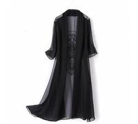 Shrug Womens Bolero Cardigan,Women'S Shrug 3/4 Sleeves Bolero Loose Swing Back Mandala Flower Chiffon Cardigan Jacket Summer Long Open Front Kimono Kaftans Sheer Swimsuit Cover-Up For Dresses,Black