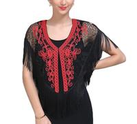 Shrug Womens Bolero Cardigan,Women'S Vintage Lace Shrug Summer Tassel Shawl 1920S Bolero Cardigan Mesh Sequin Jacket Party Fringe Sleeve Shoulder Jacket Sexy See Through Cover-Up For Dresses Evenin