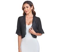 Shrugs for Women Chiffon Bolero Shrug Short Sleeve Open Front Summer Cropped Cardigan for Dresses, Black, Large