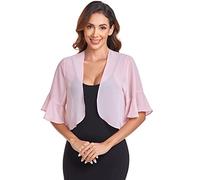 Shrugs for Women Chiffon Bolero Shrug Short Sleeve Open Front Summer Cropped Cardigan for Dresses, Blush, XXL