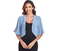 Shrugs for Women Chiffon Bolero Shrug Short Sleeve Open Front Summer Cropped Cardigan for Dresses, Dusty Blue, S