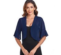 Shrugs for Women Chiffon Bolero Shrug Short Sleeve Open Front Summer Cropped Cardigan for Dresses, Navy Blue, Large