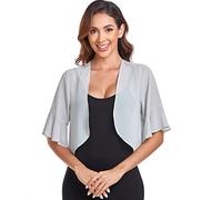Shrugs for Women Chiffon Bolero Shrug Short Sleeve Open Front Summer Cropped Cardigan for Dresses, Silver, Medium