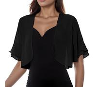 Shrugs for Women Women's Chiffon Shrug Cardigan, Solid, Loose Fit, Pull-On, Retro Style, Bolero Dressy Blouse, for Evening Dress, for Layering Over Summer Dresses Beach Cover Up Black