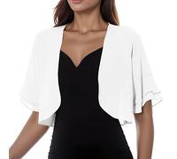 Shrugs for Women Women's Chiffon Shrug Cardigan, Solid, Loose Fit, Pull-On, Retro Style, Bolero Dressy Blouse, for Evening Dress, for Layering Over Summer Dresses Beach Cover Up White