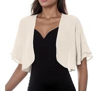 Shrugs for Women Women's Chiffon Shrug Cardigan, Solid, Loose Fit, Pull-On, Retro Style, Bolero Dressy Blouse, for Evening Dress, for Layering Over Summer Dresses Beach Cover Up Beige