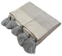 Shruti Stripe Grey & Cream Background Blanket Throw With Tassels