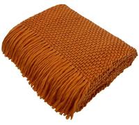 Shruti Vienna Chunky Weave Brick Orange Blanket Throw Wool Mix 150x125 cm