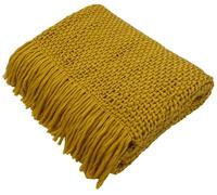Shruti Vienna Chunky Weave Ochre Gold Mustard Blanket Throw Wool Mix 150x125 cm