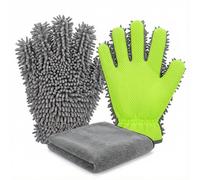 SHSEEN Dog Paw Cleaner & Drying Towel Mitts - Super Absorbent Chenille Microfiber Gloves for Muddy Paws, Bathing & Grooming, Soft Pet Foot Washer for Puppy & Large Dogs, Thick 2-Pack with Face Cloth