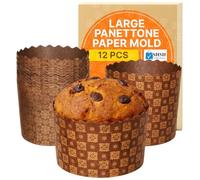 SHSH trade group 12 oz Easter Bread Forms Paska Mold Kulich Paskha 12 pcs - Easter Bread Panettone Paper Mold Non Stick Panettone Paper Baking Molds Brown Design