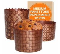 SHSH trade group 12 oz Easter Bread Forms Paska Mold Kulich Paskha 12 pcs - Easter Bread Panettone Paper Mold Non Stick Panettone Paper Baking Molds Brown Design
