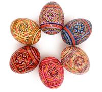 SHSH trade group Easter Eggs Decor 2,5’’ Pysanky Eggs Lot 6 Hand Painted Wooden Ukrainian Easter Eggs Pysanka - Decorated Easter Eggs for Home Decor - Ukranian Easter Egg Pisanki