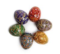 SHSH trade group Easter Eggs Decor 2,5’’ Pysanky Eggs Set of 6 Hand Painted Wooden Ukrainian Easter Eggs Pysanka - Decorated Easter Eggs for Home Decor - Ukranian Easter Egg Pisanki