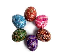 SHSH trade group Lot 6 Easter Eggs Decor 2,5’’ Pysanky Eggs Hand Painted Wooden Ukrainian Easter Eggs Pysanka - Decorated Easter Eggs for Home Decor - Ukranian Easter Egg Pisanki