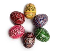SHSH trade group Set 6 Easter Eggs Decor 2,5’’ Pysanky Eggs Hand Painted Wooden Ukrainian Easter Eggs Pysanka - Decorated Easter Eggs for Home Decor - Ukranian Easter Egg Pisanki