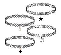 SHSHbuy Black Choker Necklace for Women,4 PCS 90s Style Gothic Lace Stretchable Chokers,Elastic Stretchable Neon Chokers,Gothic Tattoo Choker Chain Jewelry for Women Girls