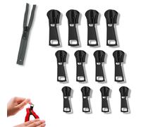 SHSMPXOY 12 Pcs Zipper Pull Replacement Detachable Zip Repair Kit #3#5#8 Sizes Zips Removable Metal Zipper Pulls Extension Sewing Supplies for Repair Clothes Jeans Jacket Backpack Luggage (B-Black)