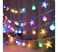 shsyue 10M Christmas Decorations Lights Indoor,80LEDs Lights Window Curtain Xmas Tree Party Decor Fairy Light Crystal Ball/Star/Snowflake/Small Ball,String Light for Festival Garden Tent-Colorful