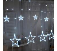 shsyue Christmas Window Lights Decorations Indoor, 2.5m LED Curtain Lights with 12 Stars 138 LED, String Lights for Xmas Tree,Bedroom,Wedding,USB Control 8 White Light Flashing Mode