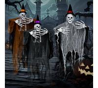 SHTALHST 3 Pack Hanging Grim Reapers Skeleton Ghosts for Halloween Decorations Outdoor, Indoor Party Decor, Witch Halloween Decorations Ornaments, 100 cm for Home, Door, Porch, Tree, Wall