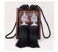 SHTGOI 1 Pair Curtain Tiebacks with Tassel Crystal Ball Curtain Drawstring Elegant Curtain Holder Decorative Curtain Holder Rope Curtains Accessories Tiebacks for Home & Office Window Drapery Black
